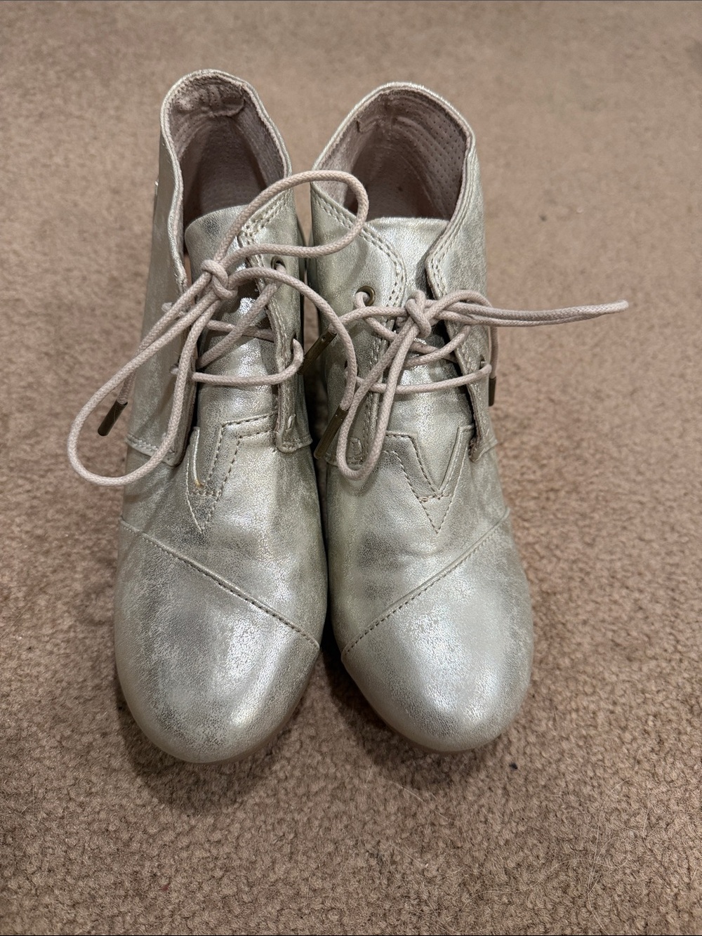 Metallic Gold Lace-Up Women's Ankle Booties